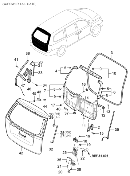 2006 Hyundai Entourage Power Tail Gate Power Latch Assembly Diagram for 81230-4D100