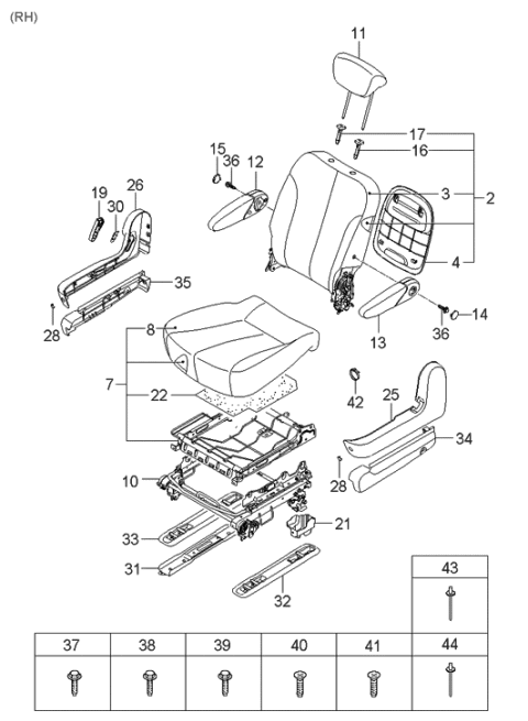 2006 Hyundai Entourage Guide Assembly-HEADREST With Lever Diagram for 0K31A-88245-KS