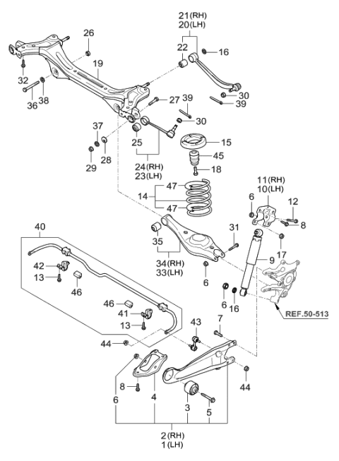 2006 Hyundai Entourage Bracket-Trailing Arm Mounting Diagram for 55131-4D000