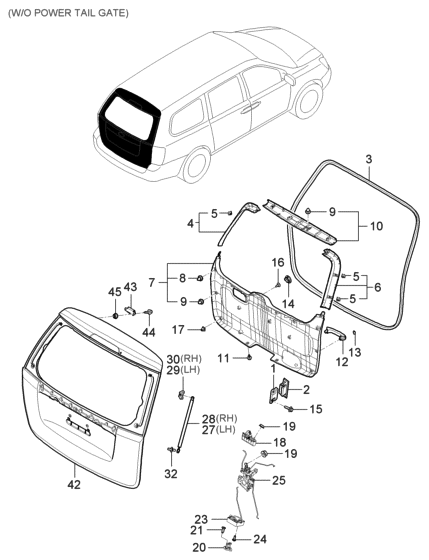 2006 Hyundai Entourage Tail Gate Latch Assembly Diagram for 81230-4D000