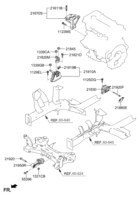 2021 Hyundai Kona Engine & Transaxle Mounting Diagram 1
