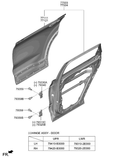 2023 Hyundai Santa Fe Hybrid Rear Door Panel Diagram