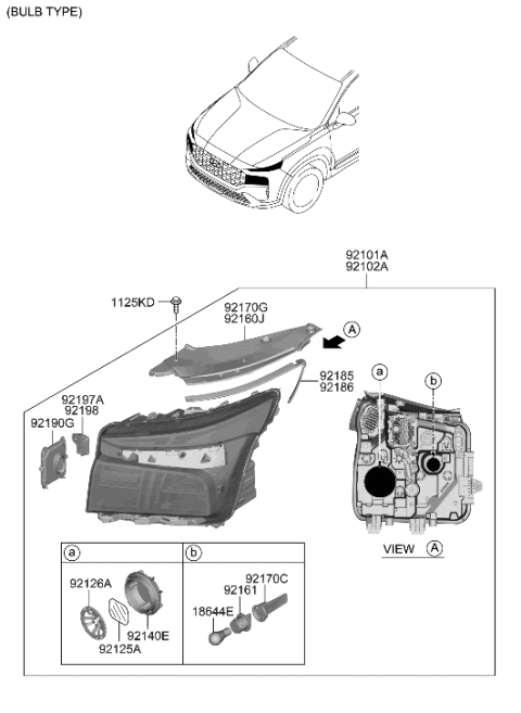 2023 Hyundai Santa Fe Hybrid Lamp Assembly-Head,RH Diagram for 92102-S2500