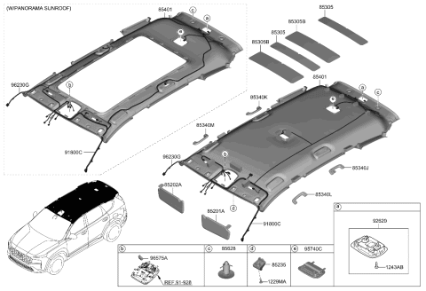 2023 Hyundai Santa Fe Hybrid Sunvisor & Head Lining Diagram