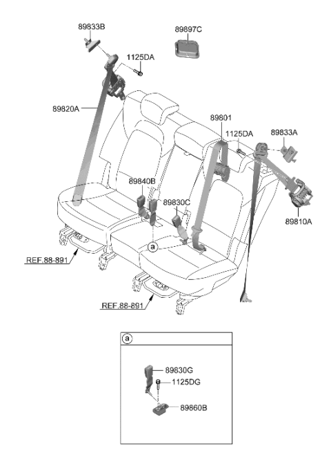 2023 Hyundai Santa Fe Hybrid Rear Seat Belt Diagram