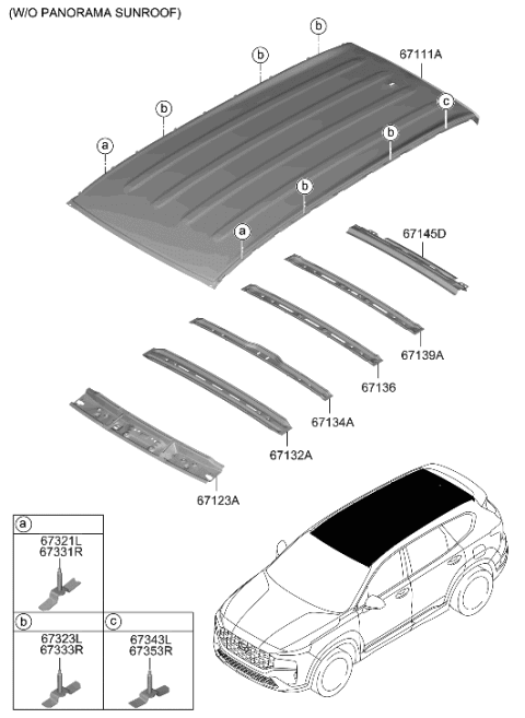 2023 Hyundai Santa Fe Hybrid Roof Panel Diagram 1