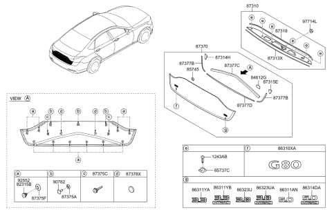 2019 Hyundai Genesis G80 Sealing Pad-Back Panel Molding NO.2 Diagram for 87376-B1001
