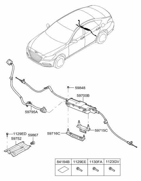 2020 Hyundai Genesis G80 Parking Brake Assembly-Electronic Diagram for 59700-B1550