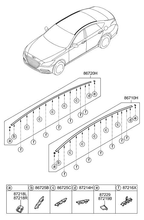 2017 Hyundai Genesis G80 Clip-Roof Moulding Mounting Diagram for 87218-B1010