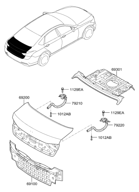 2018 Hyundai Genesis G80 Back Panel & Trunk Lid Diagram