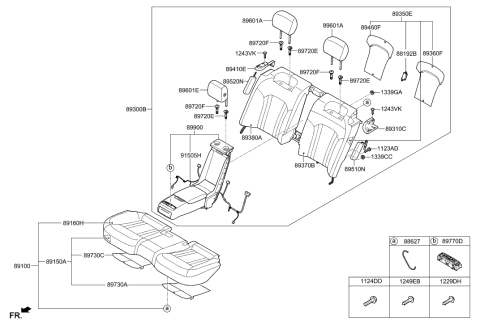 2019 Hyundai Genesis G80 Rear Seat Back Armrest Assembly Diagram for 89905-B1040-PPS