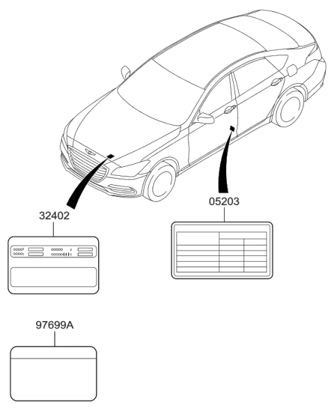 2020 Hyundai Genesis G80 Label-Refrigerant Diagram for 97699-B1360