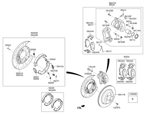 2018 Hyundai Genesis G80 Shoe & Lining Kit-Rear Brake Diagram for 58305-B1A00