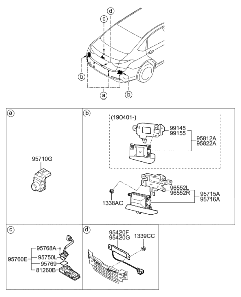 2017 Hyundai Genesis G80 Rear Camera & Trunk Lid Handle Assembly Diagram for 95760-B1010