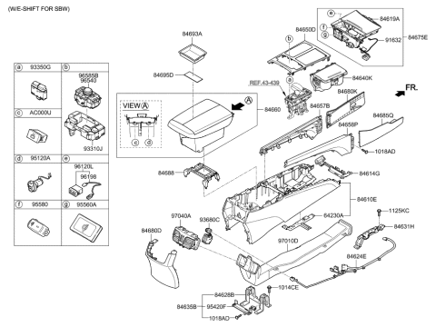 2019 Hyundai Genesis G80 Console Assembly-Floor Diagram for 84610-B1100-RRY