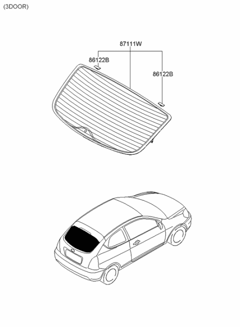 2008 Hyundai Accent Glass Assembly-Tail Gate Diagram for 87110-1E201