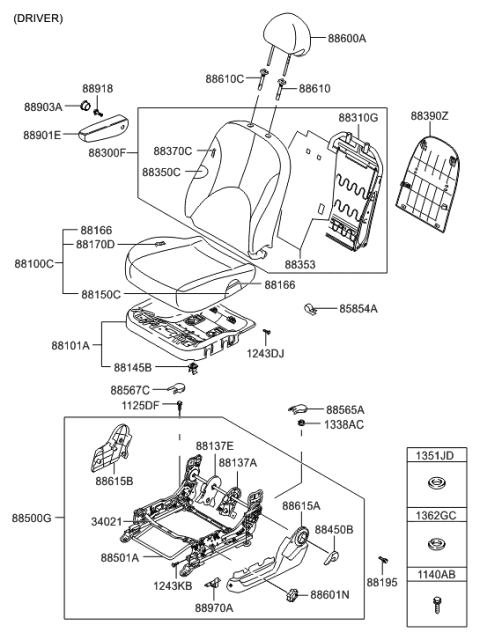 2009 Hyundai Accent Driver Seat Armrest Assembly, Front Diagram for 88901-1E100-MWS