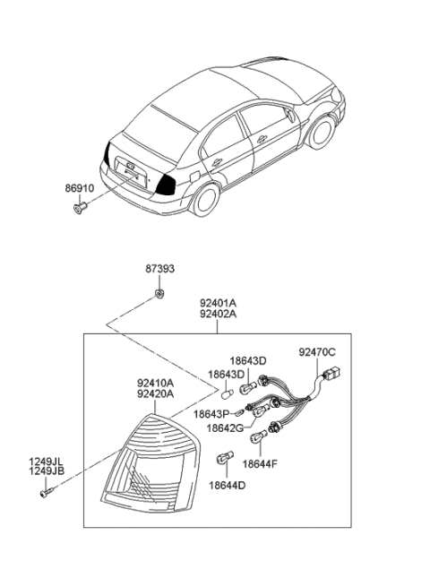 2007 Hyundai Accent Lamp Assembly-Rear Combination,LH Diagram for 92401-1E210