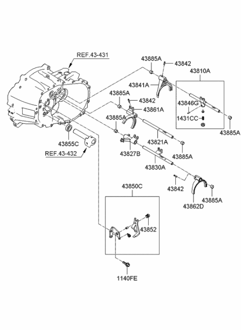 2008 Hyundai Accent Rail Sub Assembly-Shift(1&2) Diagram for 43810-23100