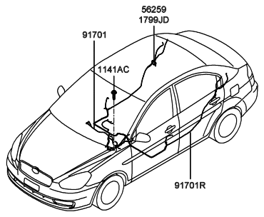 2006 Hyundai Accent Wiring Assembly-Air Bag Rear Diagram for 91701-1E583