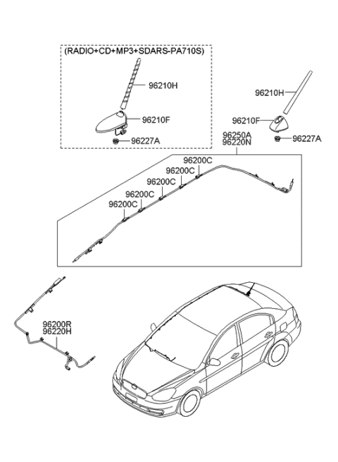 2006 Hyundai Accent Roof Antenna Assembly Diagram for 96250-1E000