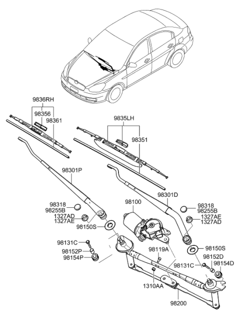 2006 Hyundai Accent Nut-Washer Assembly Diagram for 98136-3K000