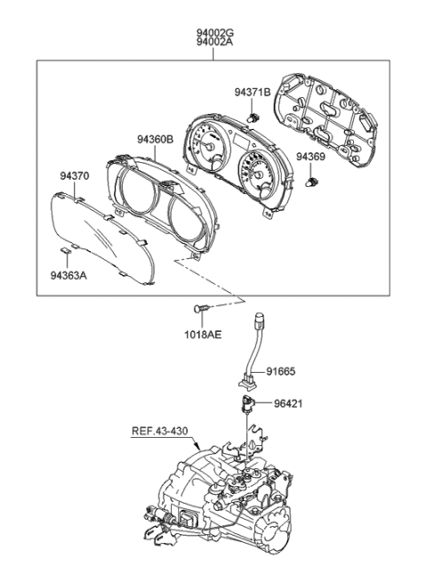 2007 Hyundai Accent Cluster Assembly-Instrument(Mph) Diagram for 94001-1E264
