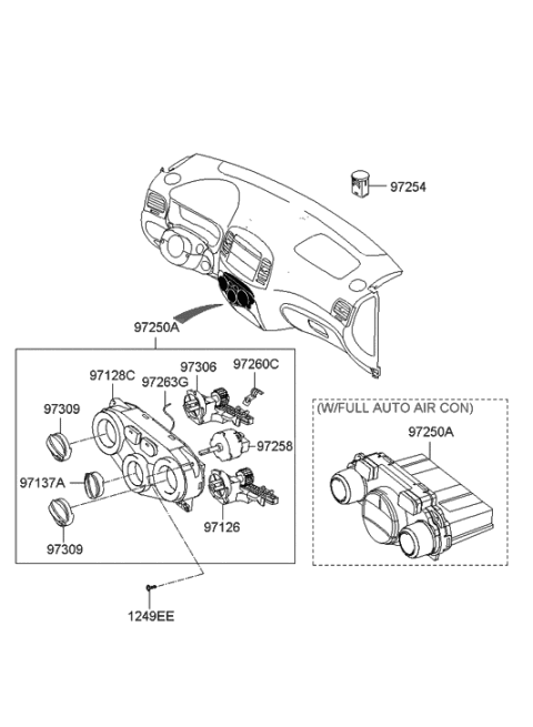 2011 Hyundai Accent Heater Control Assembly Diagram for 97250-1E065