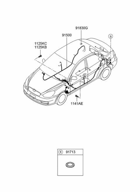 2007 Hyundai Accent Wiring Assembly-Floor Diagram for 91505-1E014