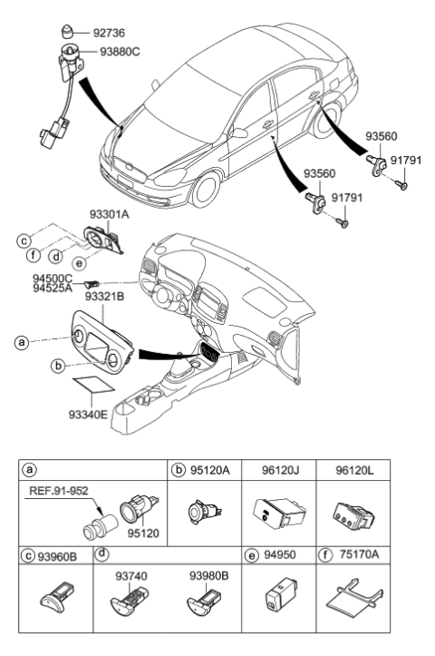 2011 Hyundai Accent Switch Assembly-Odometer Trip Diagram for 94525-1E000
