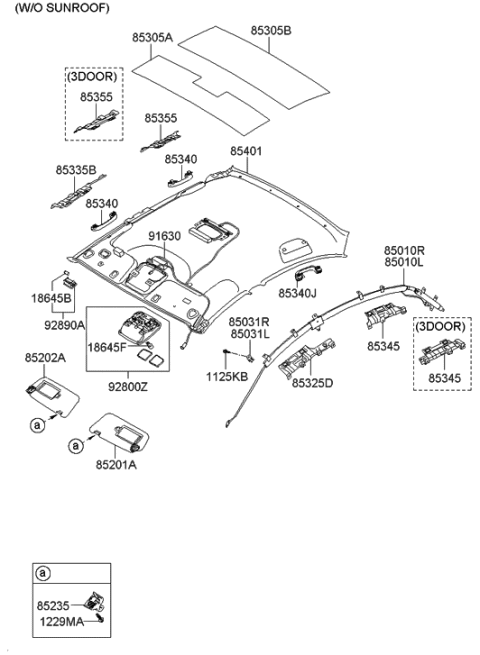 2011 Hyundai Accent Headlining Assembly Diagram for 85310-1E557-QS