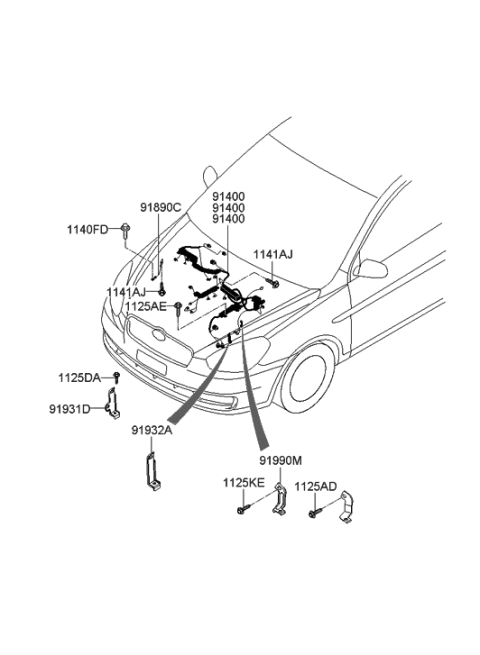 2007 Hyundai Accent Wiring Assembly-Engine Control Module Diagram for 91400-1E451