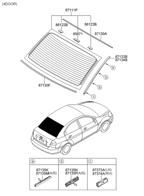 2006 Hyundai Accent MOULDING-Rear Window Glass Side,R Diagram for 87134-1E000