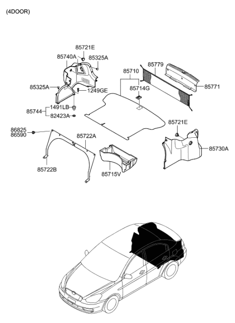 2011 Hyundai Accent Pad-Partition Side,RH Diagram for 85723-1E000-AR