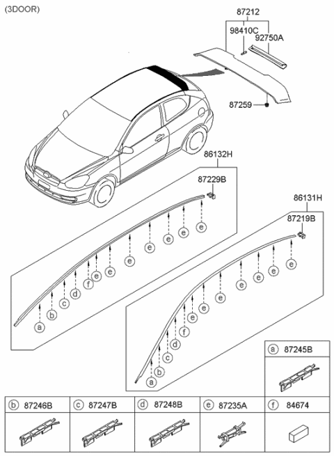2008 Hyundai Accent Rear End Piece-Roof Molding,RH Diagram for 87243-1E000