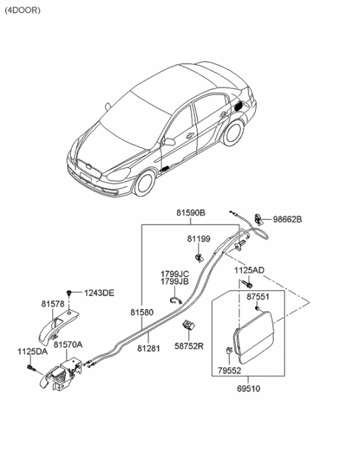2006 Hyundai Accent Handle Assembly-Fuel Filler Trunk Lid Diagram for 81570-1G000
