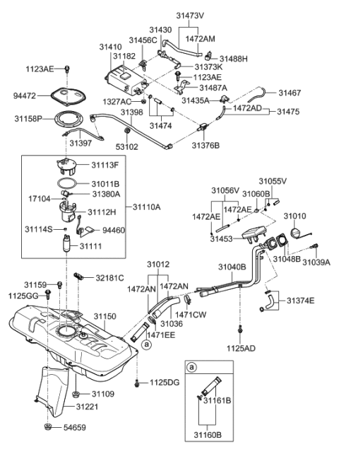 2008 Hyundai Accent Neck Assembly-Fuel Filler Diagram for 31040-1G501