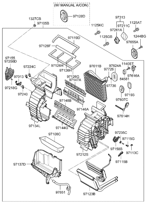 2006 Hyundai Accent Heater & Evaporator Assembly Diagram for 97205-1E151