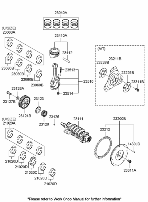 2008 Hyundai Accent Piston & Pin Assembly Diagram for 23410-26511