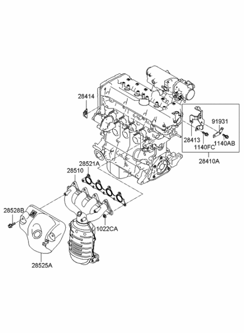 2006 Hyundai Accent Exhaust Manifold Assembly Diagram for 28510-26AE0