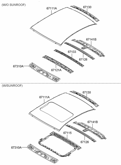 2006 Hyundai Accent Panel-Roof Diagram for 67111-1E000