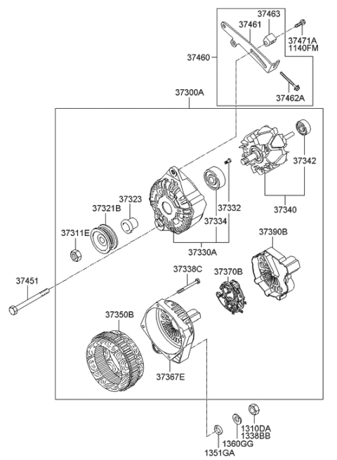 2009 Hyundai Accent Generator Assembly Diagram for 37300-26100