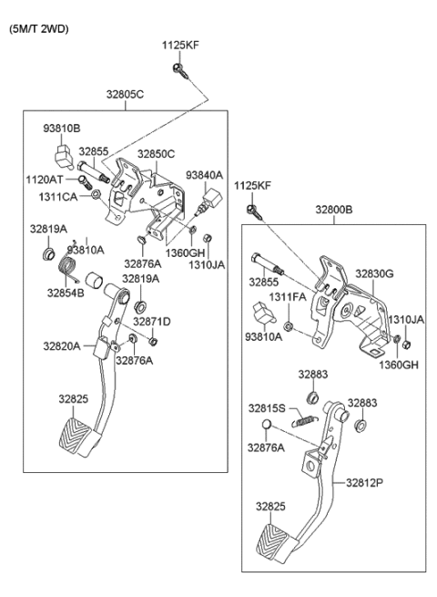 2007 Hyundai Accent Pedal Assembly-Clutch Diagram for 32805-1E100