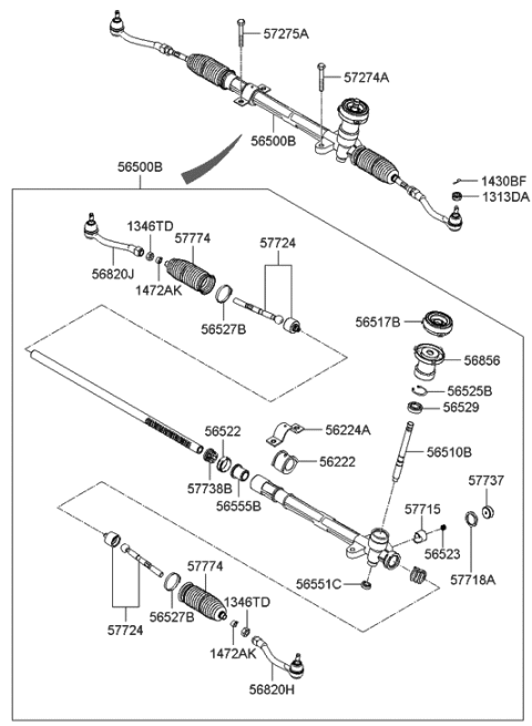 2009 Hyundai Accent Rack Bush Diagram for 56555-1C000