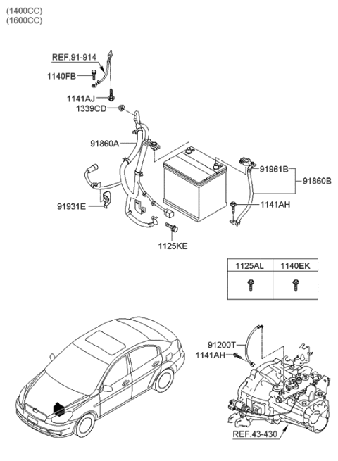 2007 Hyundai Accent Wiring Assembly-Battery (+) Diagram for 91850-1E023