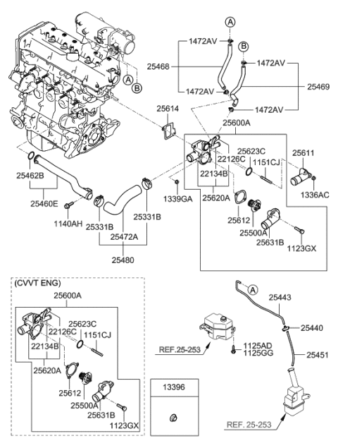 2007 Hyundai Accent Coolant Pipe & Hose Diagram
