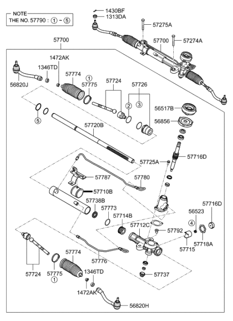 2009 Hyundai Accent Rack Assembly-Power Steering Gear Box Diagram for 57710-1E000