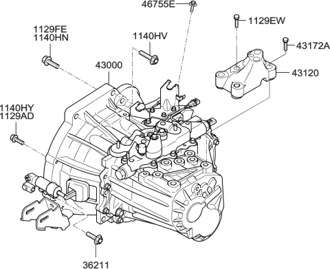2010 Hyundai Accent Transaxle Mounting Bracket Diagram for 43120-32022