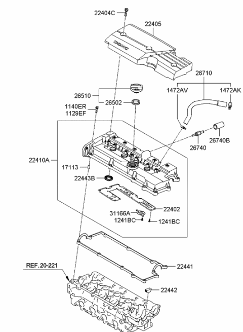 2009 Hyundai Accent Cover Assembly-Rocker Diagram for 22410-26870