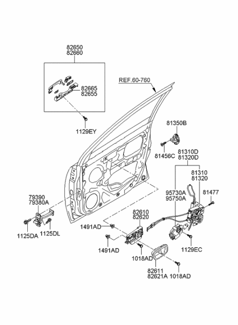 2007 Hyundai Accent Interior Door Handle Assembly, Right Diagram for 82620-1E020-WK